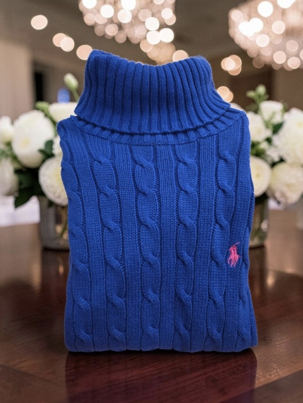 Ralph Lauren Women's Royal Blue Cable Knit Turtleneck Sweater Size-Small